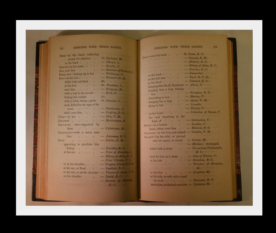 EMBLEMS OF SAINTS 1850 LEATHER NEAR FINE MARBLED PAPER