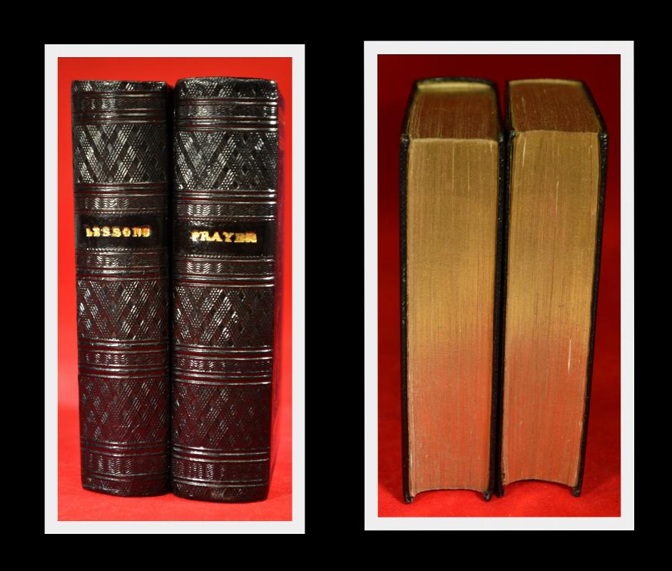 1852 BOXED SET, PRAYERS & LESSONS, LEATHER BOUND, FINE!!!