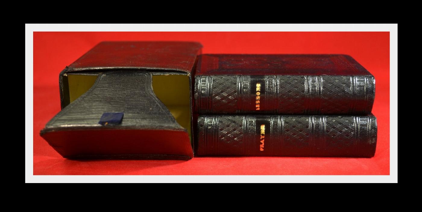 1852 BOXED SET, PRAYERS & LESSONS, LEATHER BOUND, FINE!!!