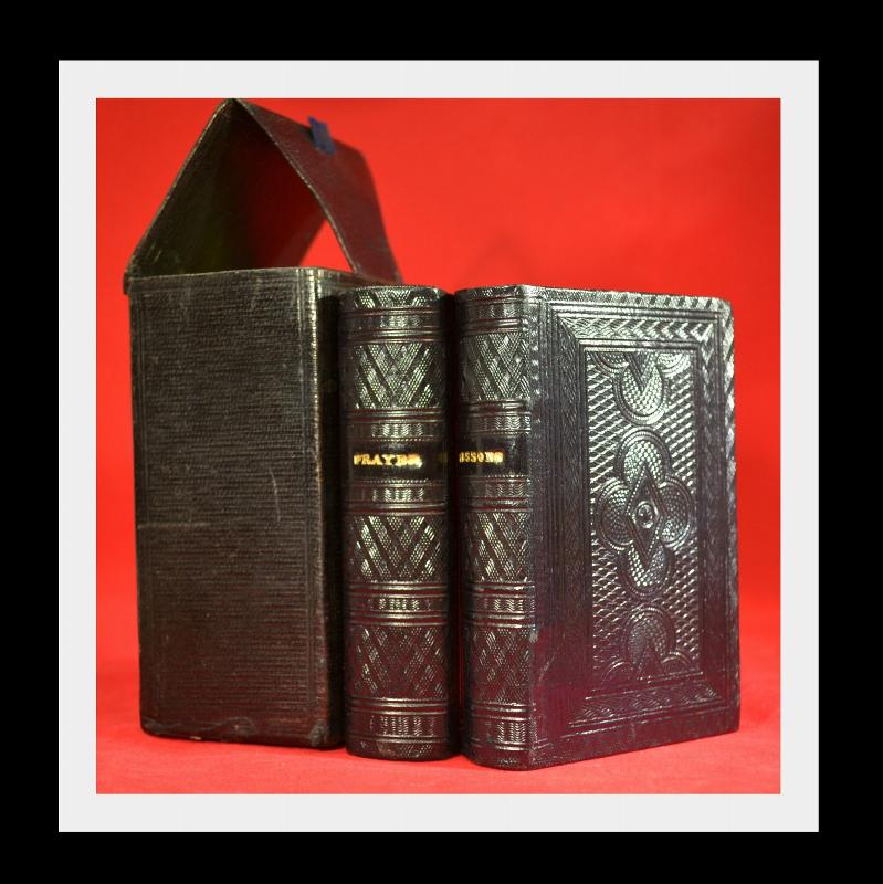 1852 BOXED SET, PRAYERS & LESSONS, LEATHER BOUND, FINE!!!