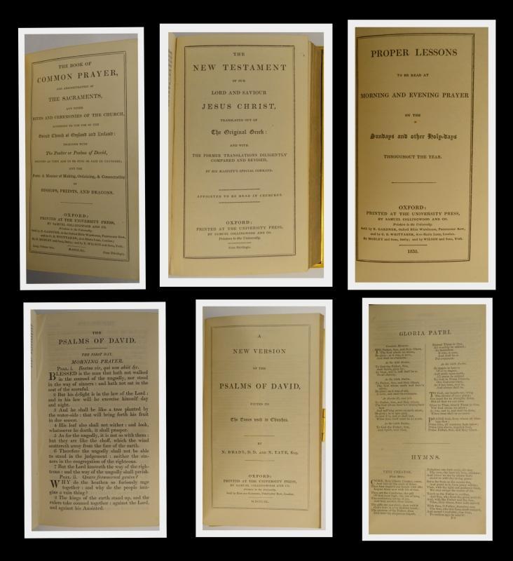 1840 VELVET CHURCH SERVICES, NEW TESTAMENT, BOOK OF COMMON PRAYER, LESSONS, PSALMS & HYMNS