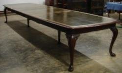 English Solid Mahogany Conference Table Gilded Leather Top