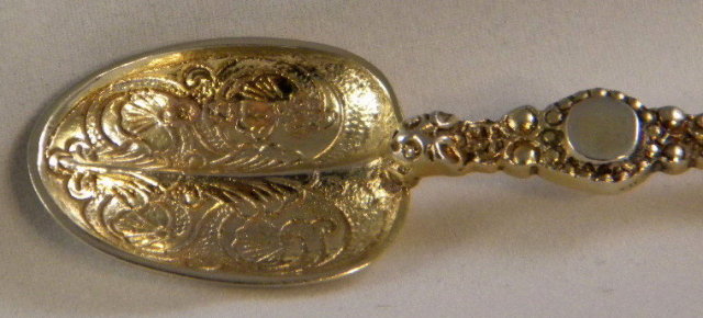 Set of 6 Ornate Gold Gilded Silver Spoons Original Box