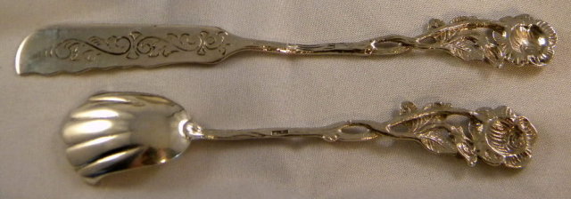 Sterling Silver Butter Knife & Sugar Spoon Boxed - Roses