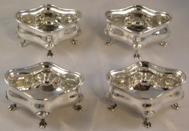 4 Art Nouveau Silver Salt Cellars, Original Box 1906