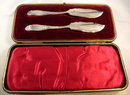 Heavily Engraved Victorian Silver Butter Knives, boxed 1897