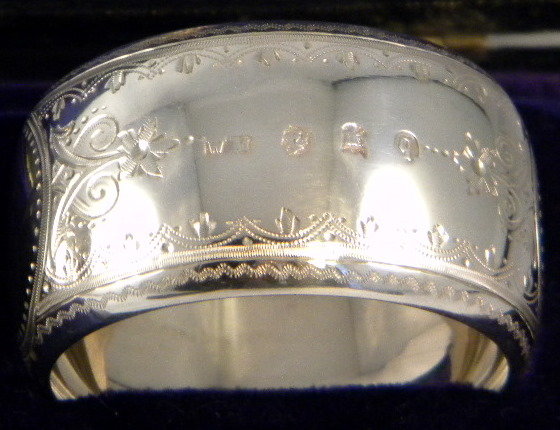 Boxed Pair Scottish Sterling Silver Napkin Rings, Edinburgh 1897