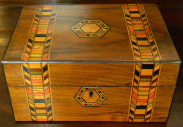 Victorian English Rosewood Dresser Box With Tunbridge Ware Inlays