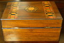 Victorian English Rosewood Dresser Box With Tunbridge Ware Inlays