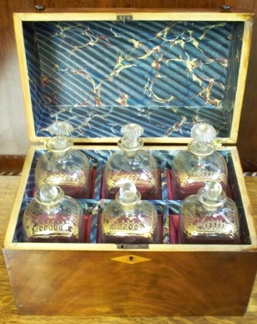English Regency Decanter Set In Mahogany Dome Top Box, 1820