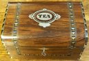 Victorian Rosewood English TEA Caddy Inlays of Silver, Abalone, & Ebony, 1860