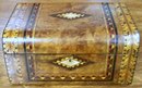 Antique English Burl Walnut Inlaid Dome Topped Vanity Box, 1870