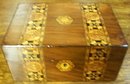 Antique Mahogany Box With Tunbridge Ware Banding Of Crusaders Crosses, 1870