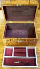 Antique English Walnut Jewel Box, Greek Key Inlays, 1880