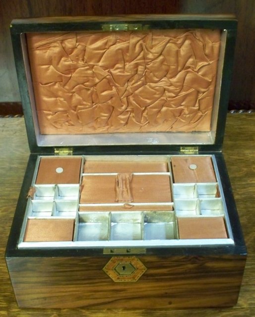 Victorian Rosewood Jewelry Box With Lift Out Fitted Tray, 1870