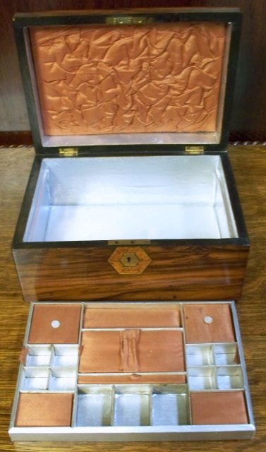 Victorian Rosewood Jewelry Box With Lift Out Fitted Tray, 1870