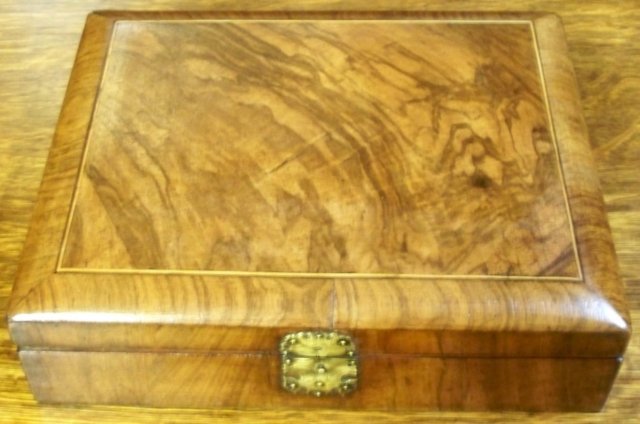 English Antique Figural Walnut Inlaid Box, c1880