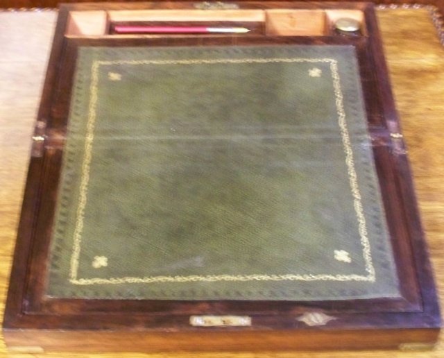 Georgian English Rosewood Writing Box, Leather Writing Slope, & Inkwell, 1830
