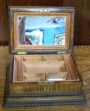 Antique English Carved Oak Jewelry Box, Fitted Tray & Mirror, 1890
