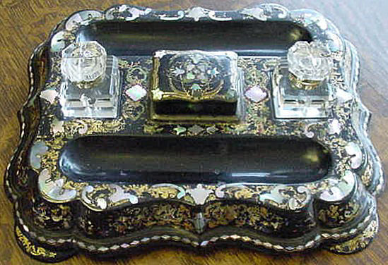 English Victorian Papier Mache Desk Set With Mother Of Pearl, 1860