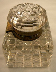 English Antique Large Cut Glass Inkwell, Circa 1880