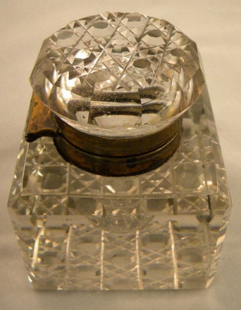 English Antique Large Cut Glass Inkwell, Circa 1880