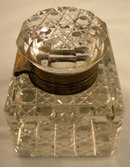 English Antique Large Cut Glass Inkwell, Circa 1880