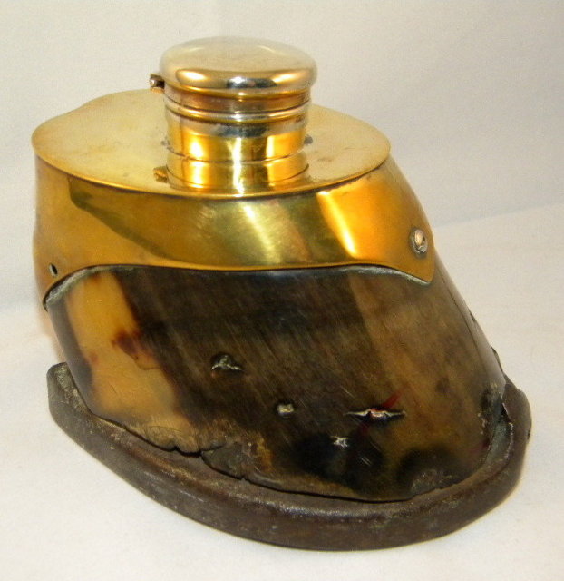 19th Century Horse Hoof Inkwell With Brass Mountings, 1880