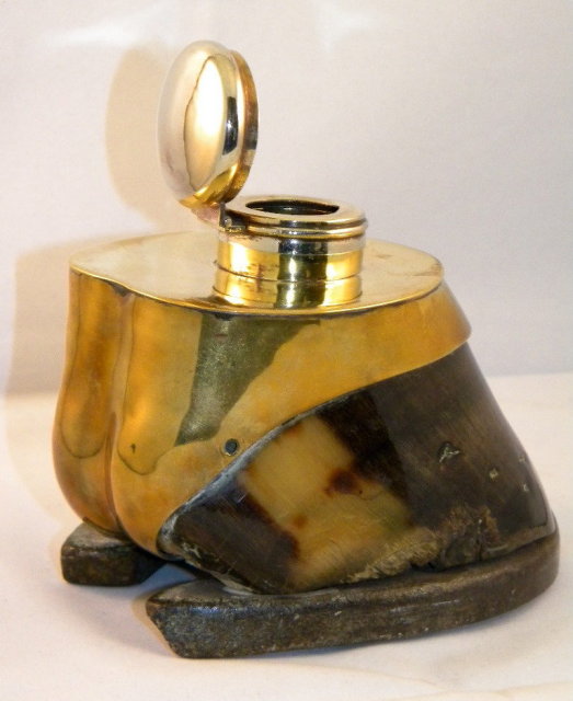 19th Century Horse Hoof Inkwell With Brass Mountings, 1880