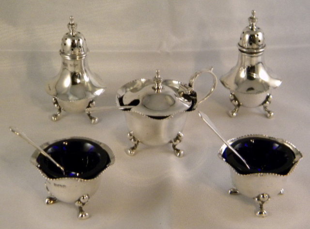 English Sterling Silver Condiment Set In Original Box, 1920