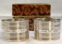 Boxed Pair Sterling Silver Napkin Rings Commemorating Anniversary,1945