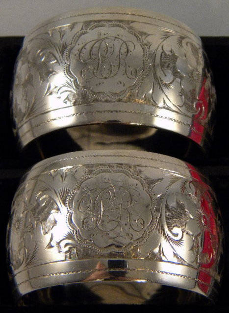 Pr. Silver Art Nouveau Napkin Rings In Original Box, 1899