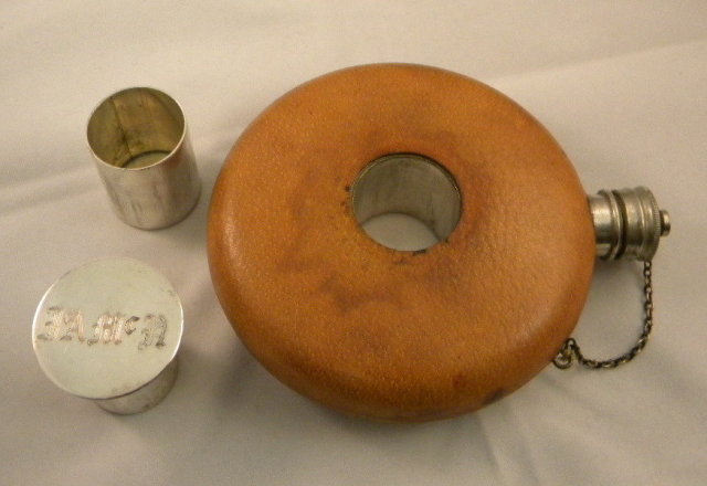 Antique Round Leather Flask, Scotland,c1890