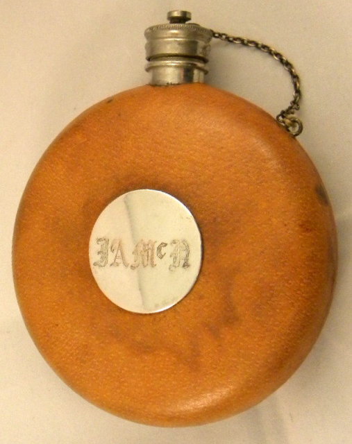 Antique Round Leather Flask, Scotland,c1890