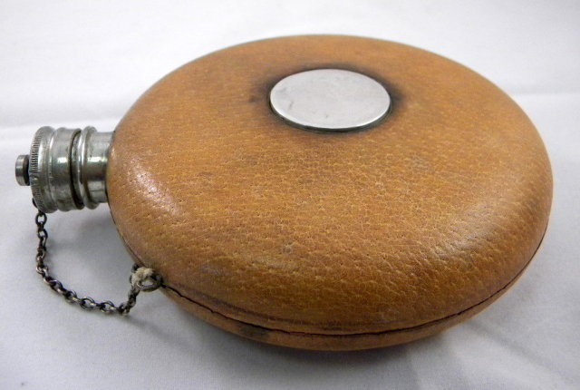 Antique Round Leather Flask, Scotland,c1890