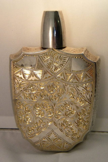 Hand Chased Silver Gilded Flask, circa 1930