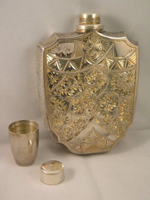 Hand Chased Silver Gilded Flask, circa 1930