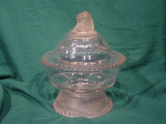 Pressed Glass Lion Compot