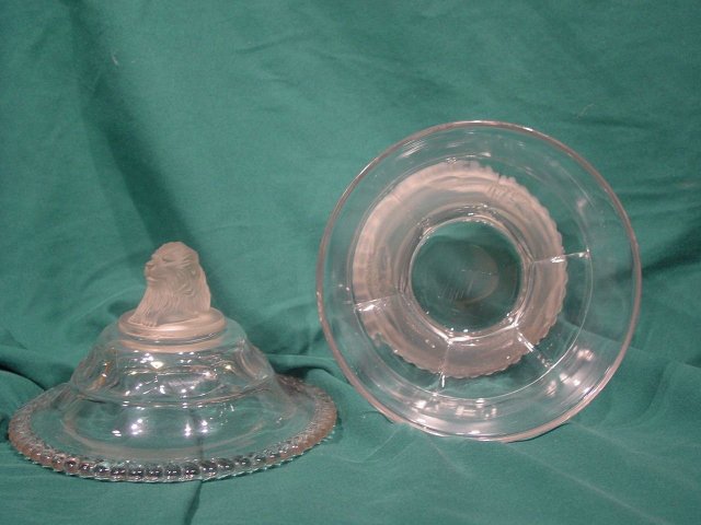 Pressed Glass Lion Compot