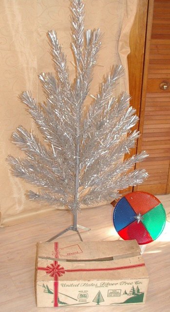 Vintage Christmas Tree Silver with Color Wheel in Box