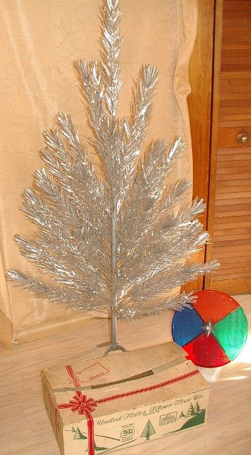 Vintage Christmas Tree Silver with Color Wheel in Box