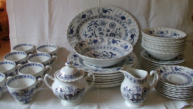 J and G Meakin Blue Nordic Onion Pattern 45 Pieces