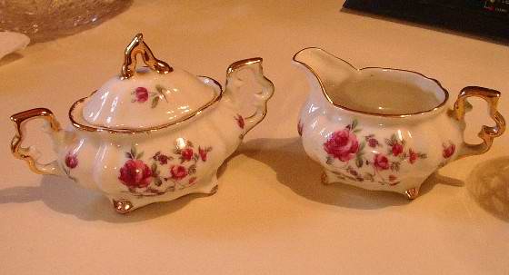 Roses and Violets Creamer and Sugar Bowl with