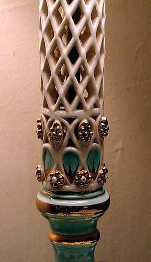 Vintage Lamp Turquoise and White Porcelain