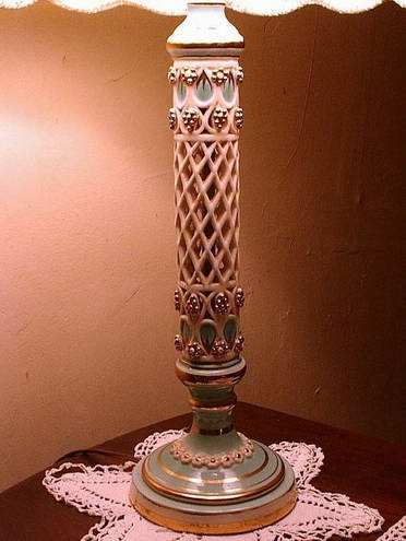 Vintage Lamp Turquoise and White Porcelain