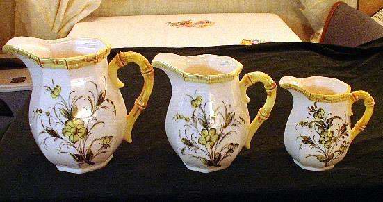 Three Yellow Floral Pitchers Made in Japan