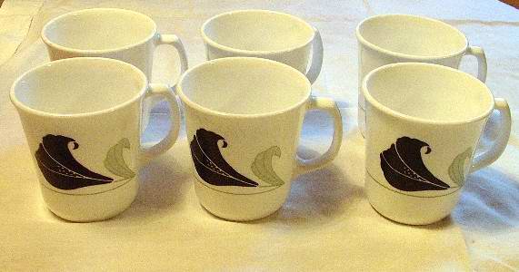 Six Cups by Corning Green and Black Floral