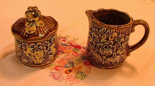 Vintage Cream and Sugar with Lid Green Japan