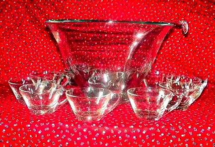 Punch Bowl Set with Cups and Glass Ladle