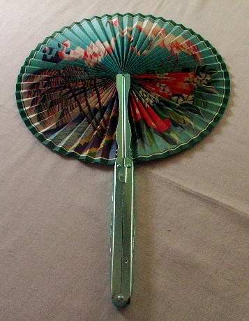 Chinese Folding Fan with Green Aluminum Handle